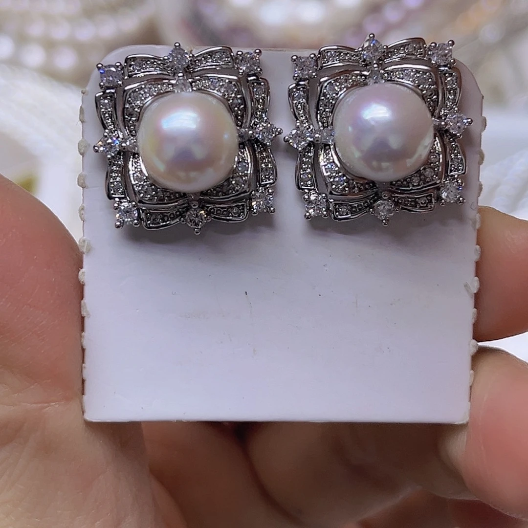 淡水珍珠银S925镶嵌吊坠或者耳钉