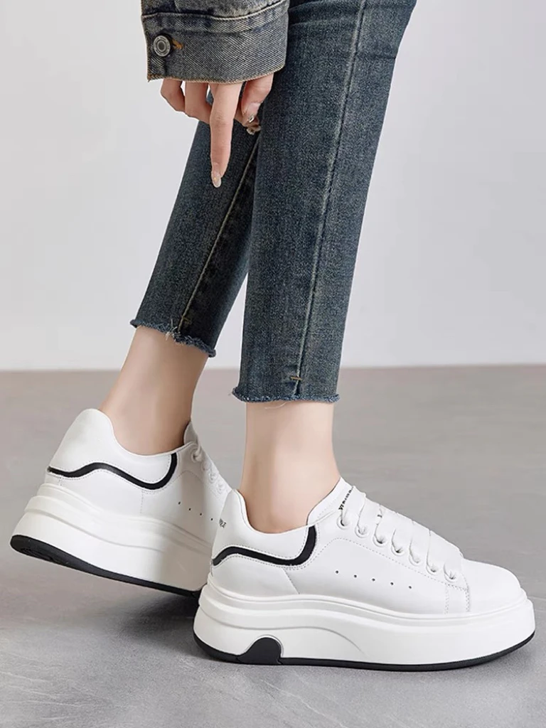 C5828 白黑色 夏季百搭小白鞋2025新款厚底时尚女休闲运动鞋