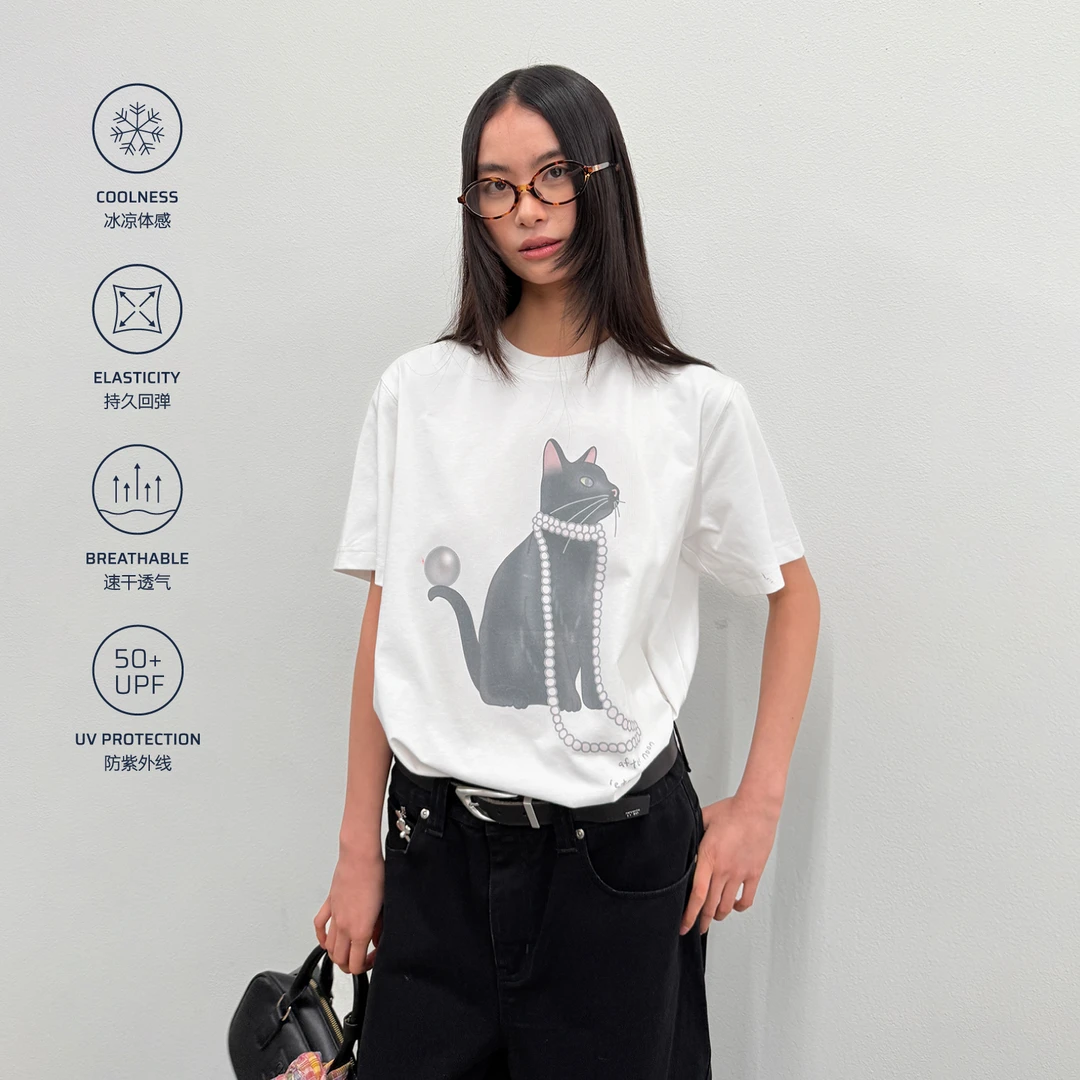 roaringwild a arch  咆哮野兽 白色/黑色珍珠猫印花夏日短袖T恤