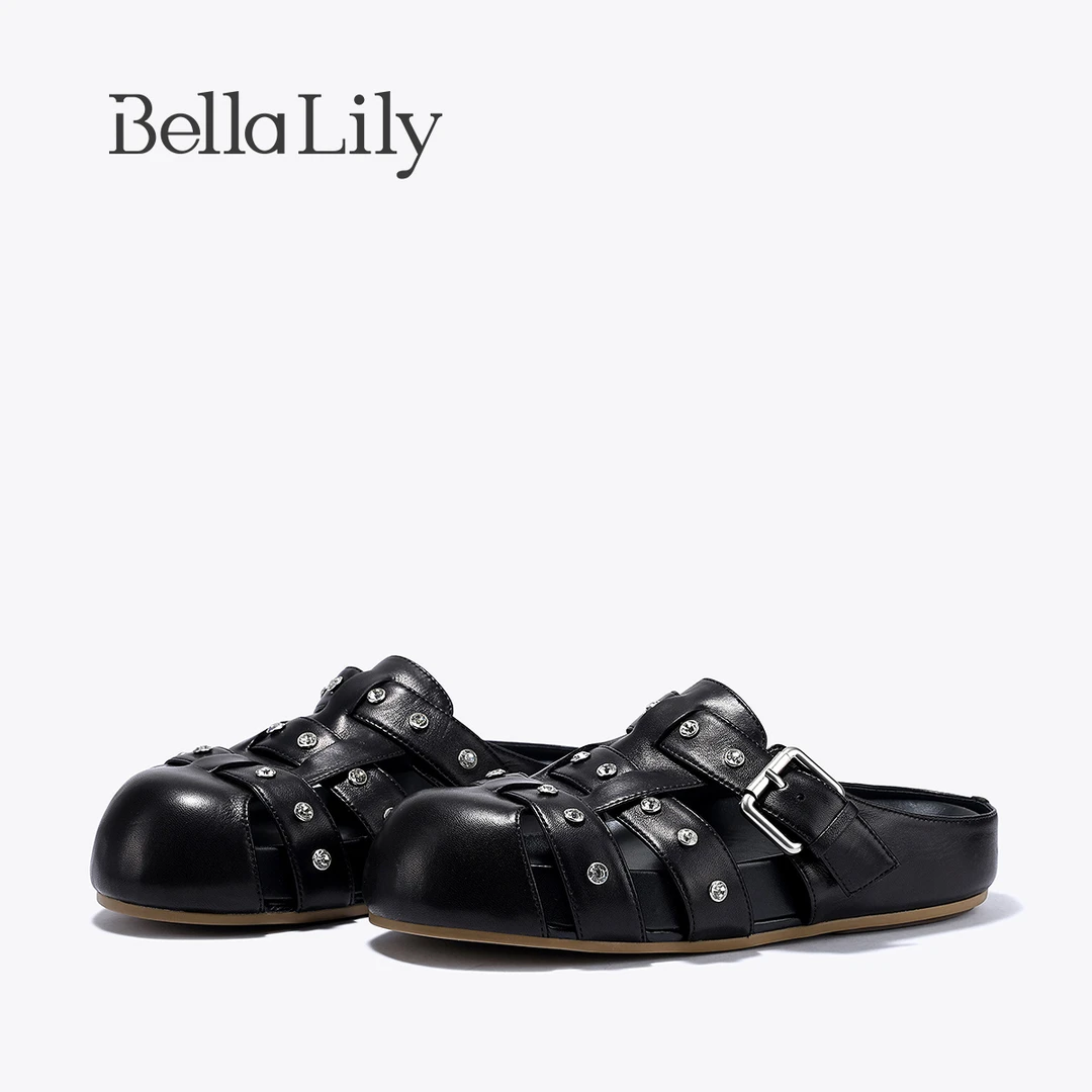 BellaLily2025夏季新款时尚外穿包头半拖鞋女复古百搭潮流女鞋子