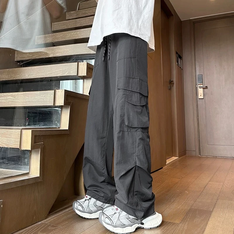 KONITIHA 夏季情侣薄款冰丝阔腿直筒休闲裤百搭速干男女伞兵裤681