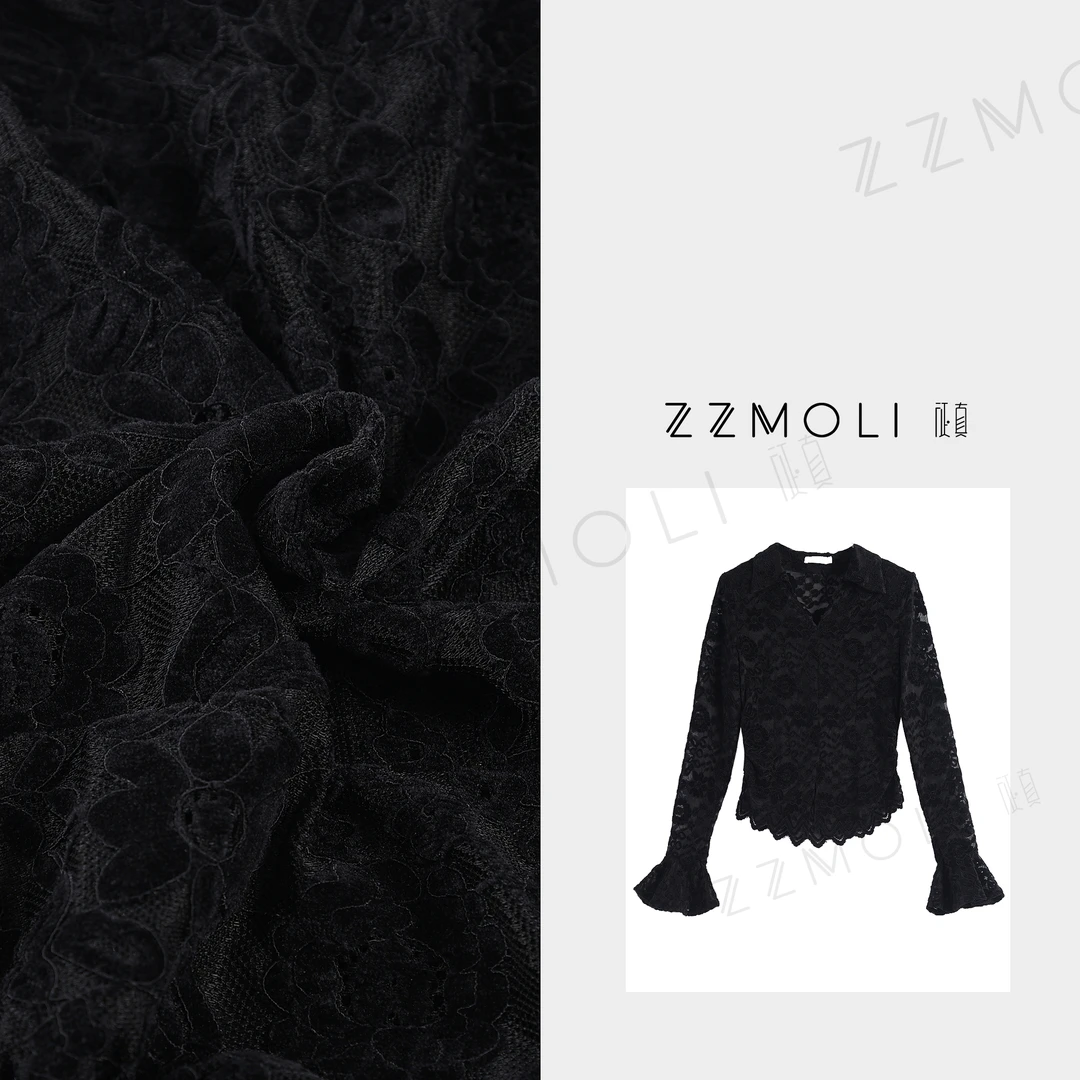ZzMoLi征真 小个子气质V领蕾丝打底衫女长袖设计轻奢T恤ZBY29817