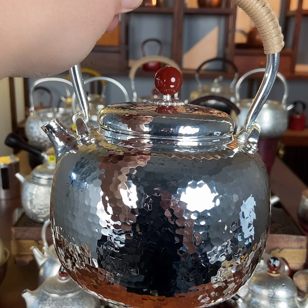 满***京纯手工制作茶壶铜底银衣壶