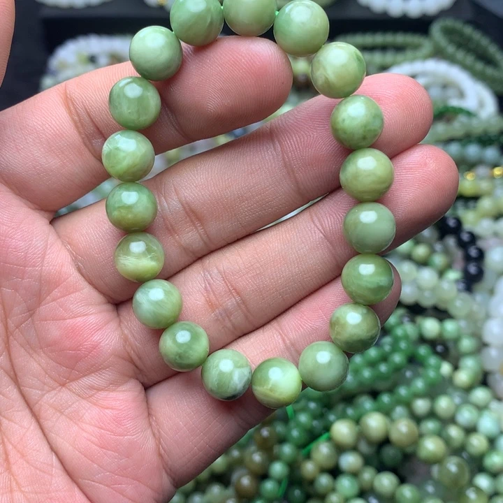 和田玉未镶嵌手串黑羊洞碧玉