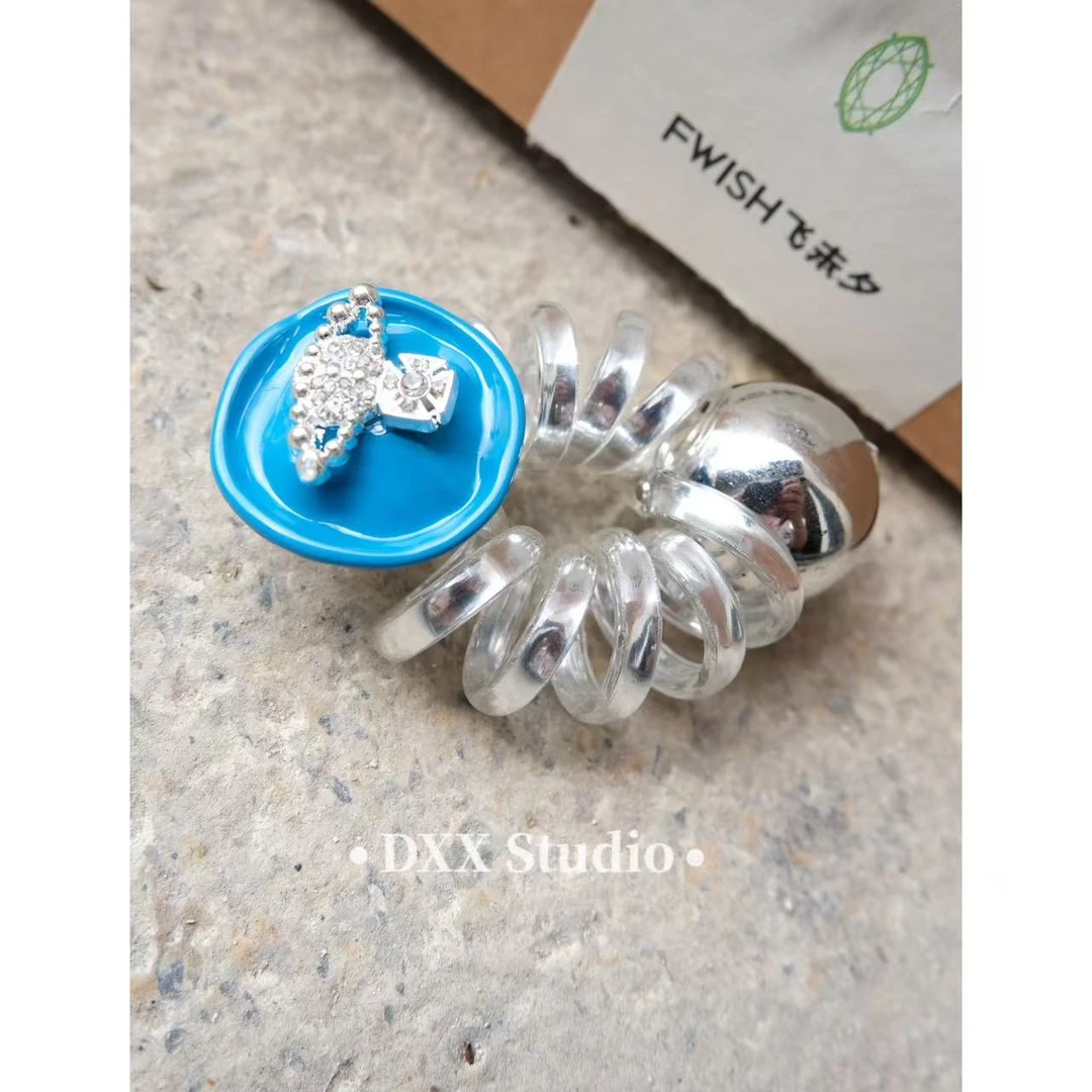 小众设计银色ins电话线发绳发饰47543