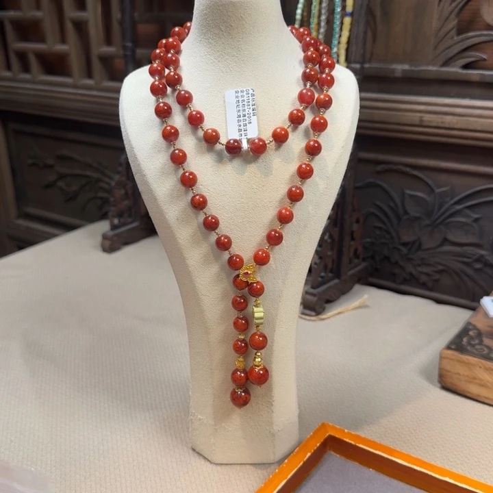 南红玛瑙18K金镶嵌毛衣链