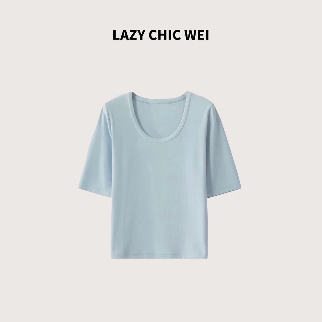 WEI 糯叽叽春日限定蓝色大U领正肩T恤 25SSW1166