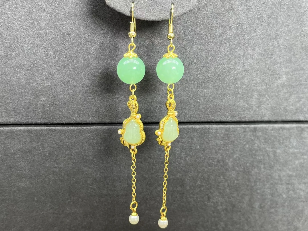 合金珐琅耳饰 合金珐琅 绿色流苏耳饰 经典复古时尚女必备080