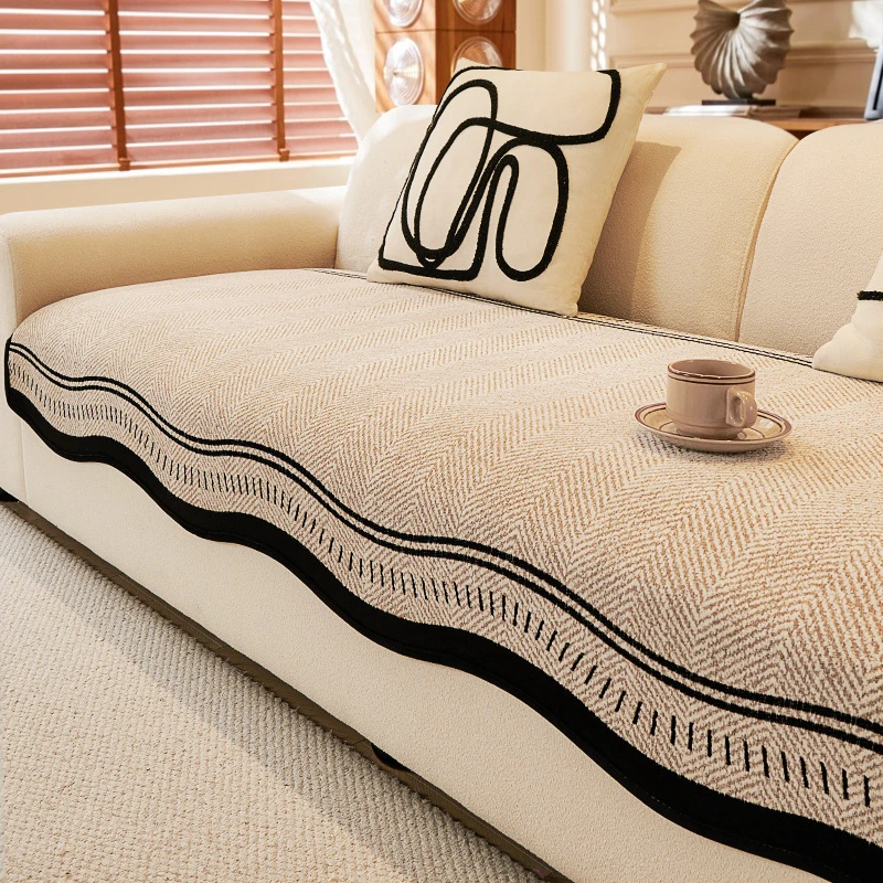 2025新款高级感皮沙发垫秋冬季毛绒四季通用固定防滑直排坐垫盖布