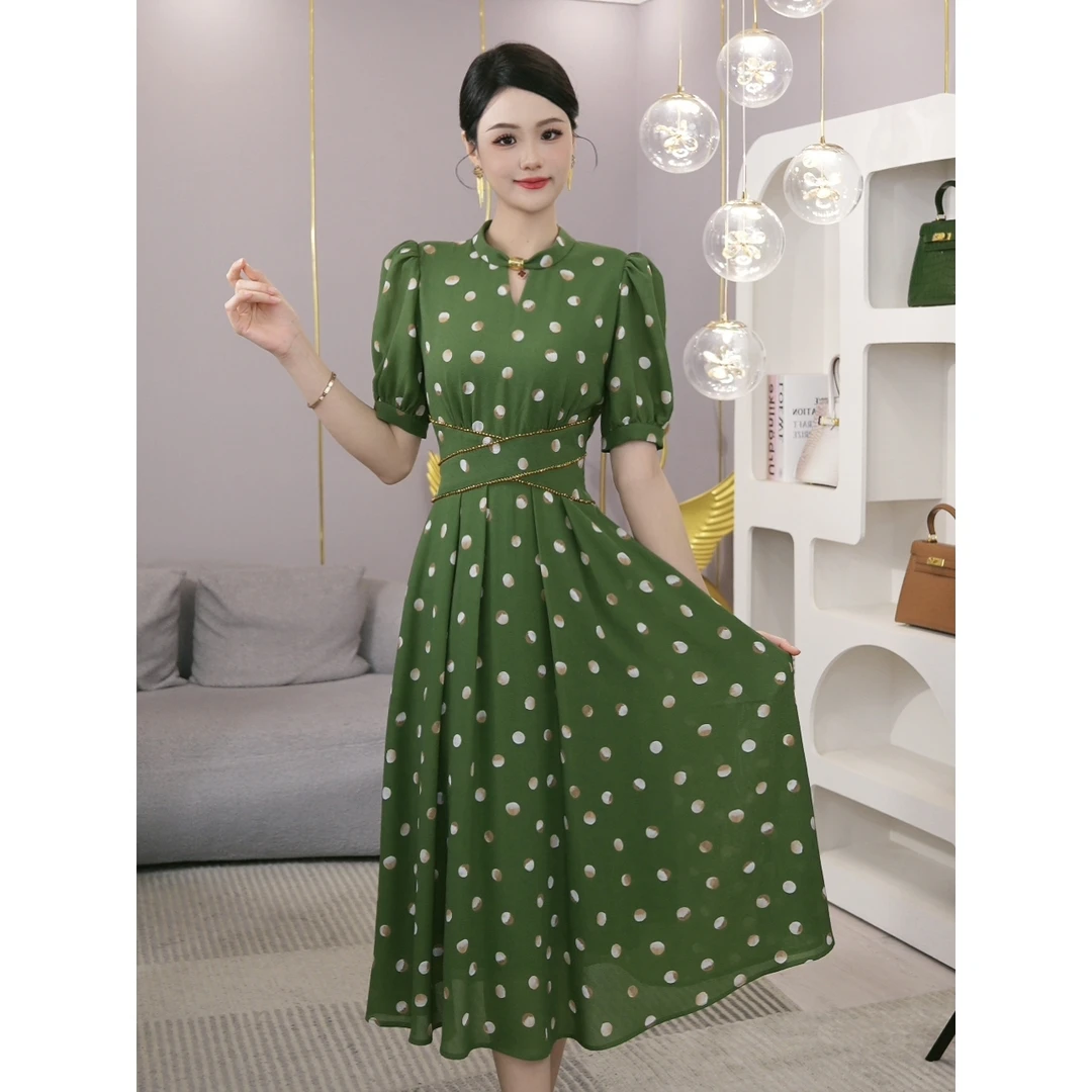 唐熹2025年夏季新款【LT-1037】法式高级感清新绿色波点连衣裙子女