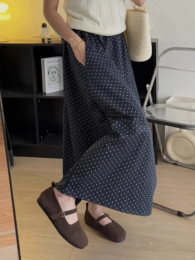波点裙大码胖mm中长款遮胯显瘦春夏新款梨形身材a字西装半身裙子