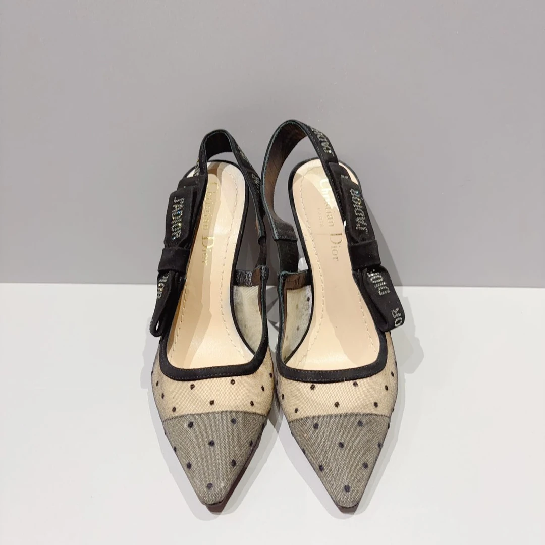 95新 DIOR/迪奥 网纱水钻波点高跟鞋 35码