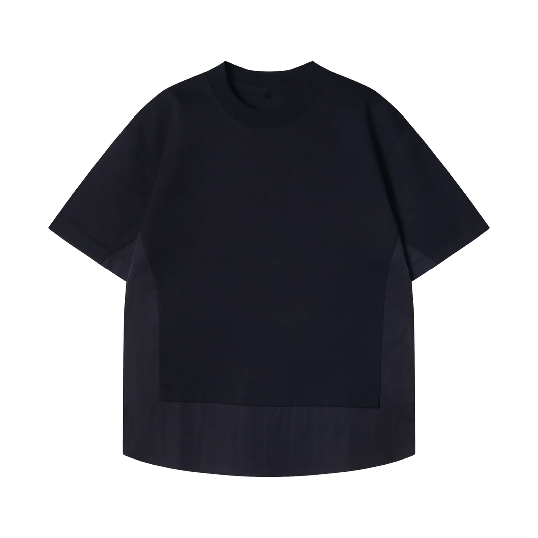 夏季高级感新款韩版简约纯色拼接圆领短袖T恤休闲时尚上衣38838