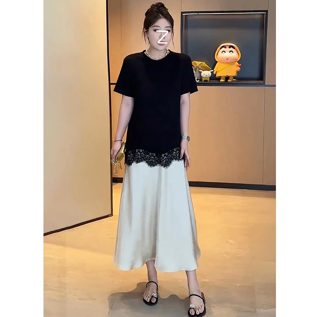 甜美奢华宽松通勤连衣裙2025夏季大码胖MM新款定制洋气宽松裙子女