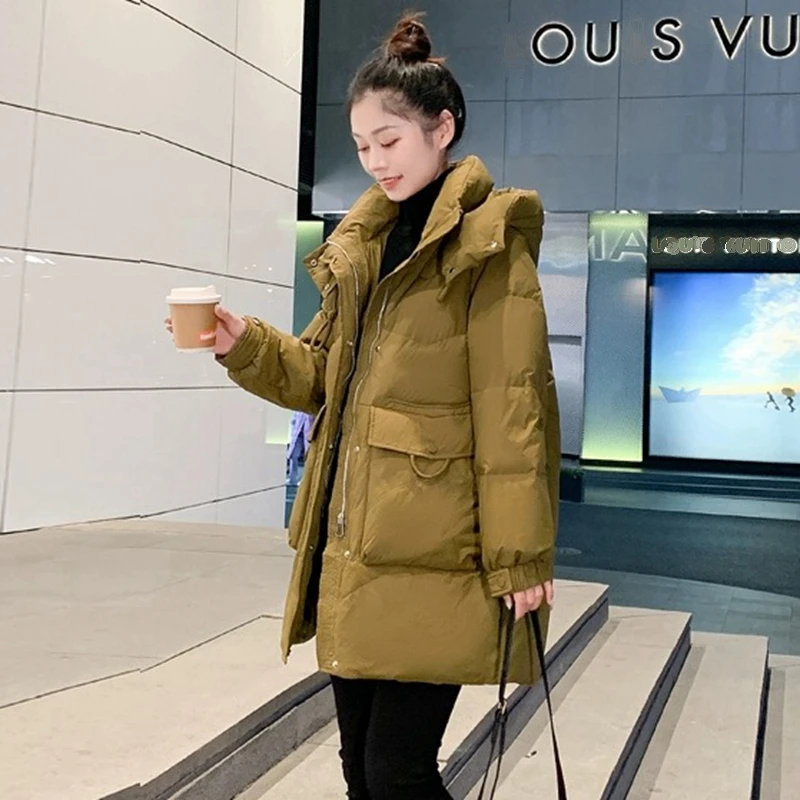 棉服女中长款2024新款韩版宽松时尚棉衣冬季加厚保暖棉袄连帽外套