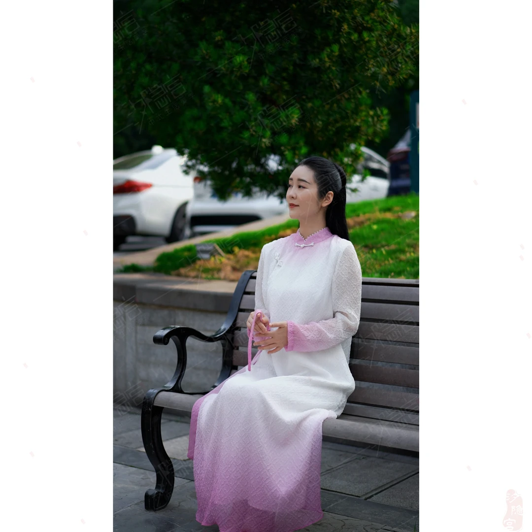 【桃夭】中式仙气春夏粉色渐变系气质连衣裙丁达尔穿搭