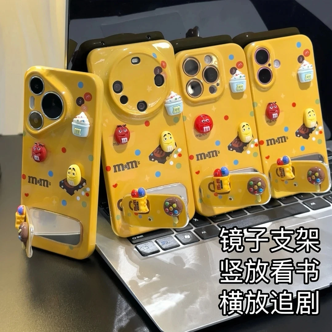 立体m豆镜子支架适用苹果16菲林手机硬壳华为vivoppo小米防摔保护