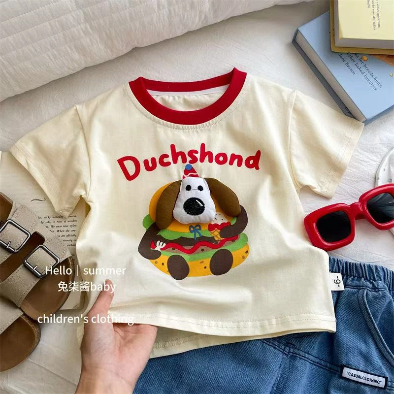 【立体玩偶】儿童短袖T恤夏装2025新款宽松韩版卡通上衣洋气打底衫