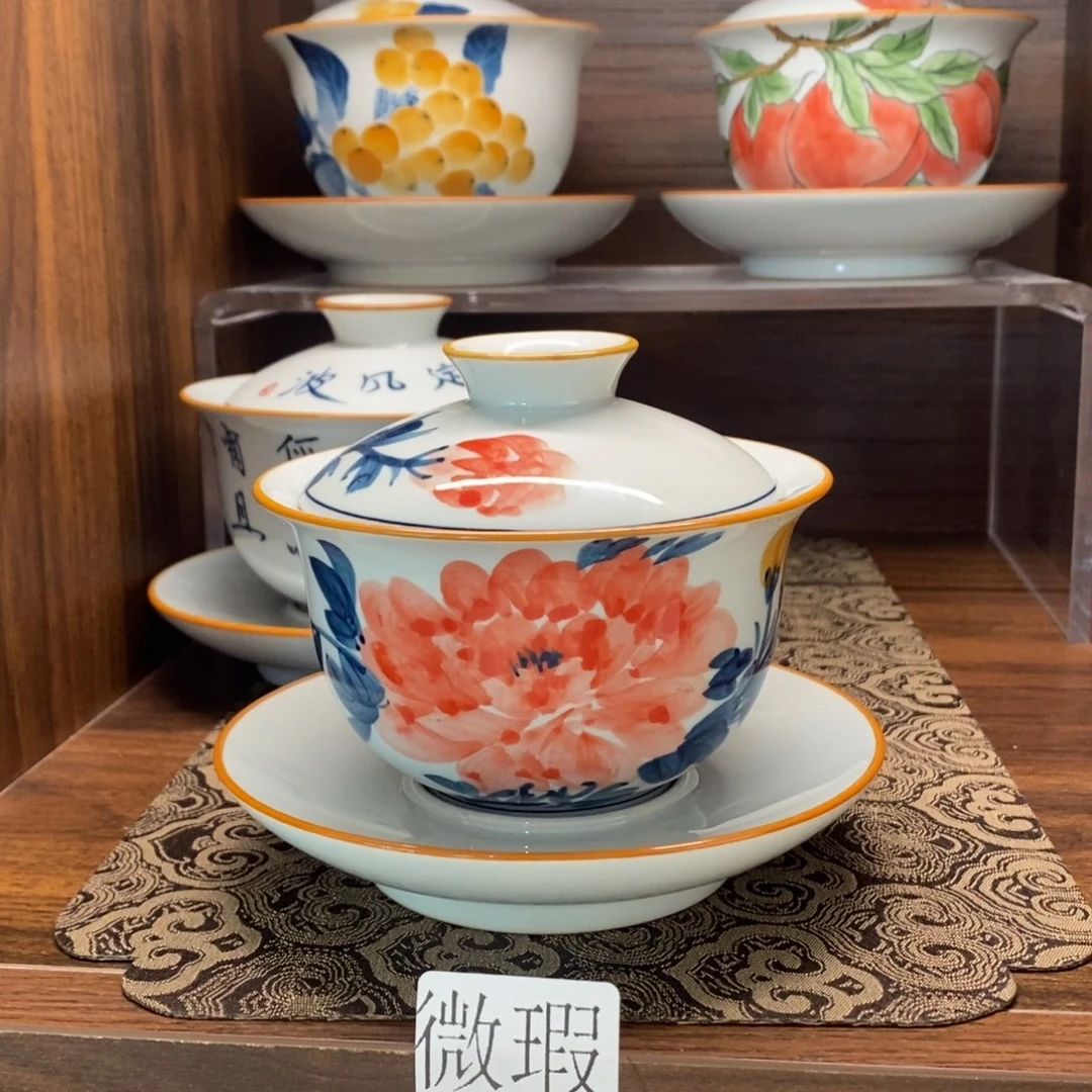 釉下手绘茶具微瑕