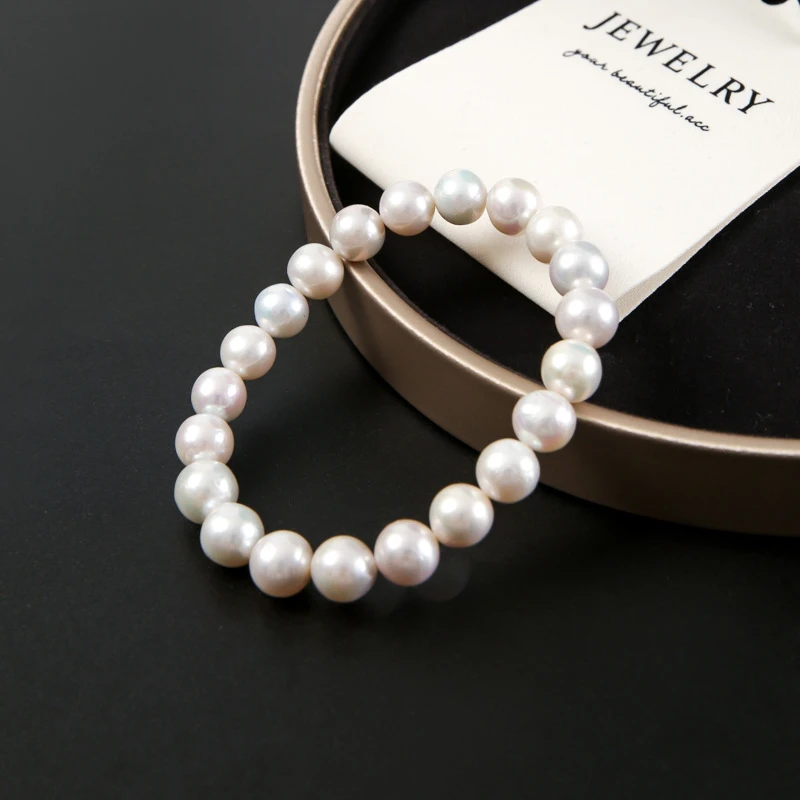 7-8mm天然淡水珍珠手串素圈大颗手链纯天然真品100%气质经典百搭