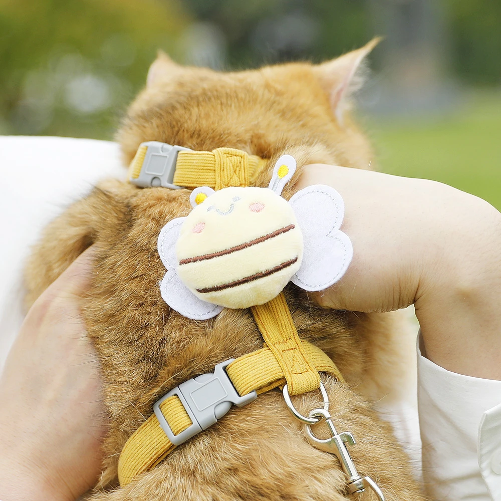 猫咪牵引绳胸背小蜜蜂可调牵引绳透气小型犬狗狗绳子遛猫狗绳卡通