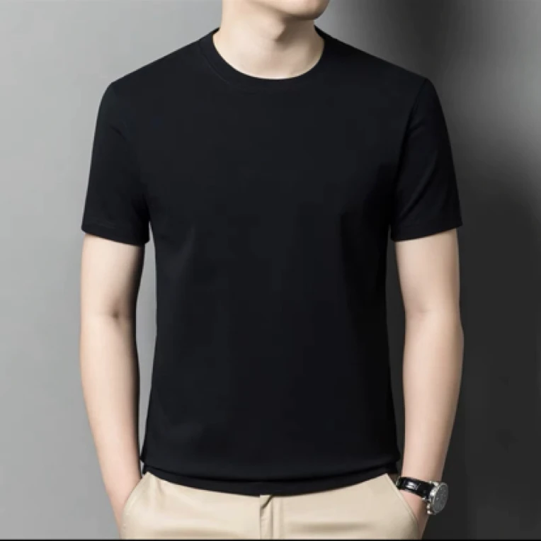 纯色简约慵懒风休闲夏季短袖黑色白色t恤时尚舒适男子液氨冰爽T恤