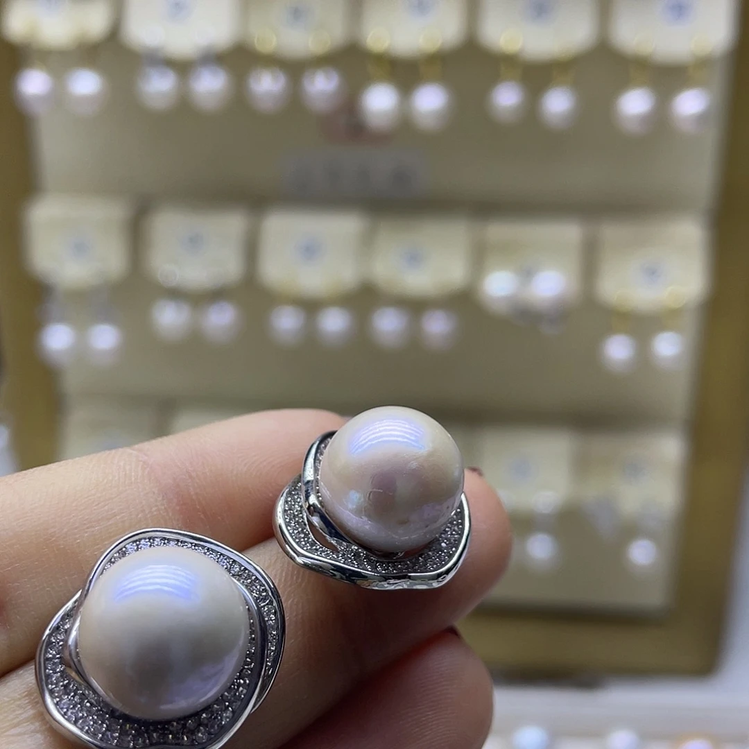 淡水珍珠耳饰银S925镶嵌