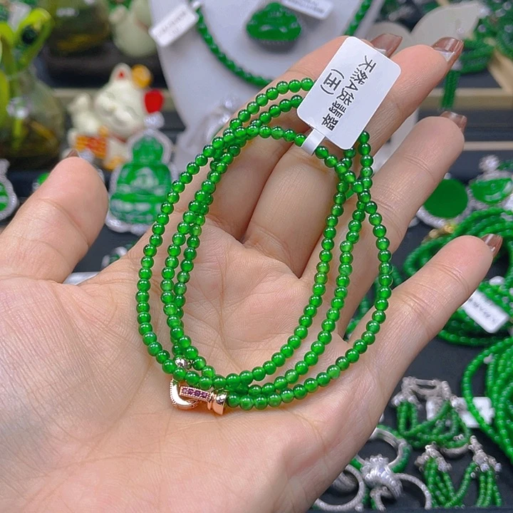 翡翠未镶嵌颈饰天然A货翡翠 阳绿项链