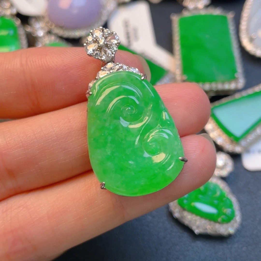 翡翠银S925镶嵌吊坠(不含链)