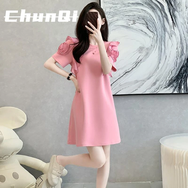 淳启设计感时尚休闲短袖连衣裙女夏季新款减龄显瘦百搭小个子裙子