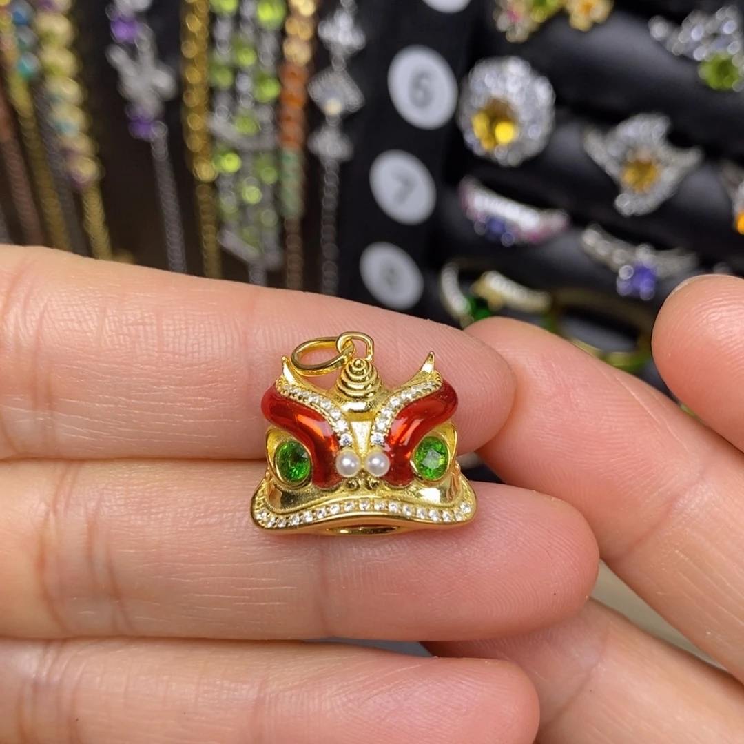 透辉石银S925镶嵌吊坠