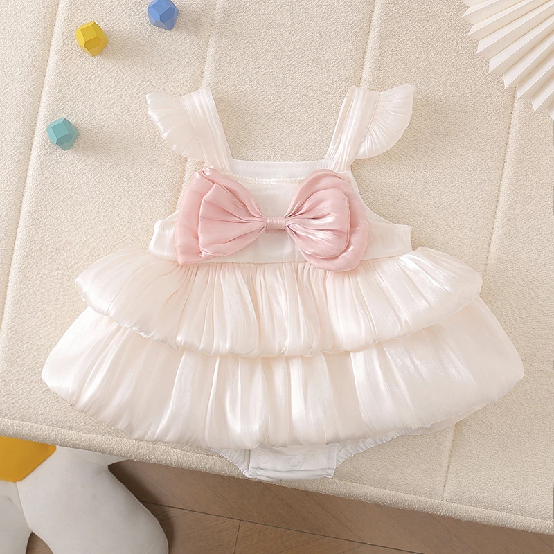 婴儿哈衣公主风夏季新款飞袖纱裙包屁衣公主爬服幼儿少女风甜美