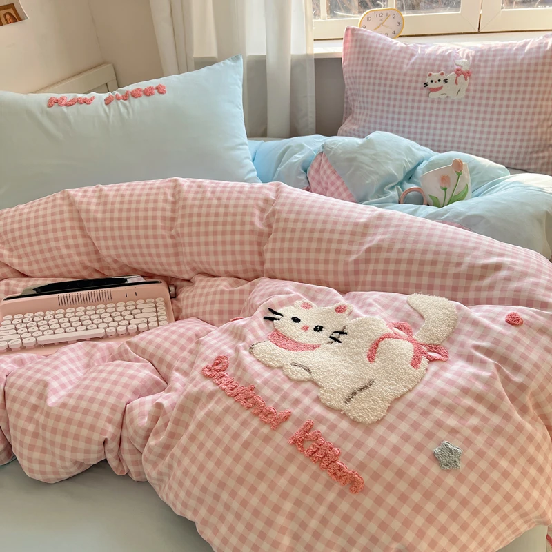 纺臣【逃离人间】软萌可爱风纯棉床上用品四件套全棉床单被套三件套