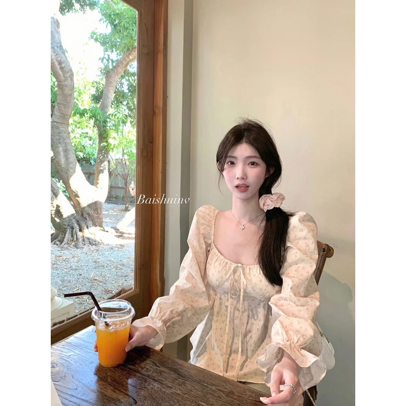 白水女 旖旎花境 碎花长袖雪纺衫女早春小众设计感纯欲韩系上衣