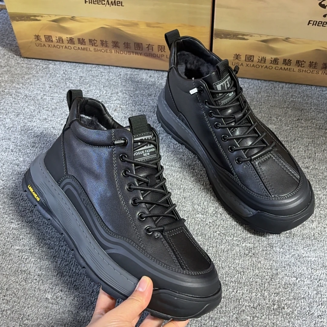 8m252～男款冬季加厚潮流男士休闲鞋防滑耐磨户外系带百搭保暖