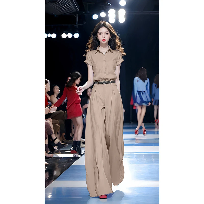 千金清冷感贵系财阀轻奢衬衫阔腿裤两件套女夏季高级感炸街一整套