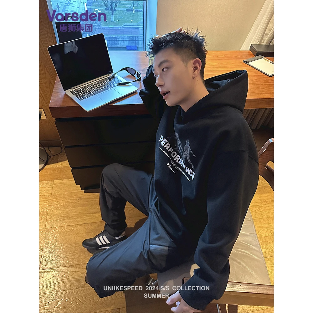 唐狮集团Varsden420克重磅潮牌印花连帽卫衣宽松街头vibe风套头衫