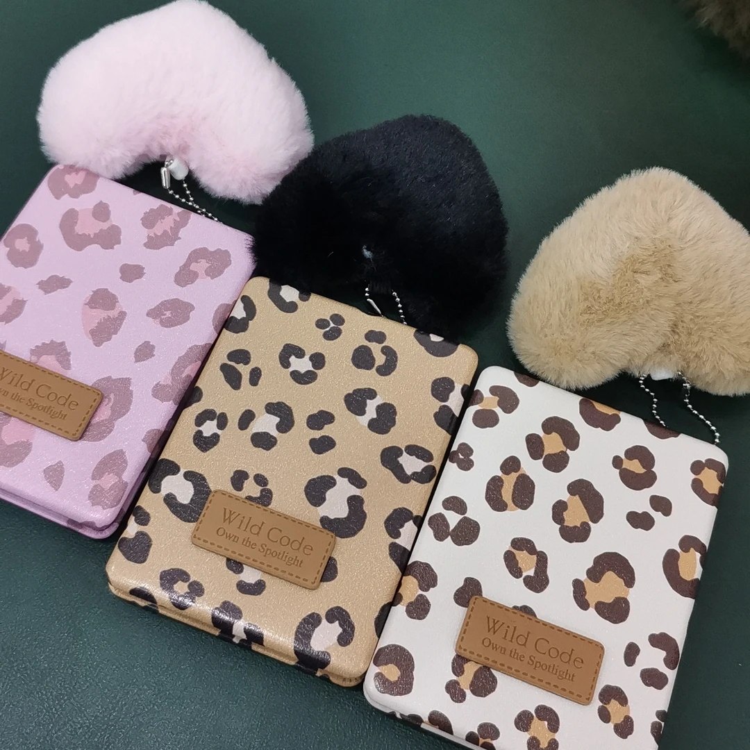 甜心豹纹双面折叠镜3862