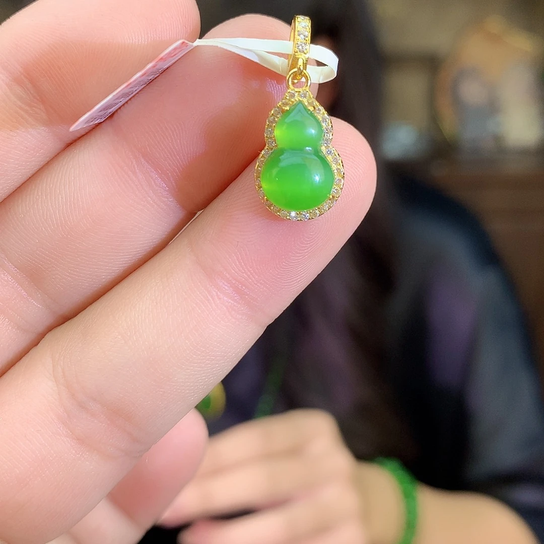 吊坠(不含链)银S925镶嵌和田玉（碧玉）吊坠