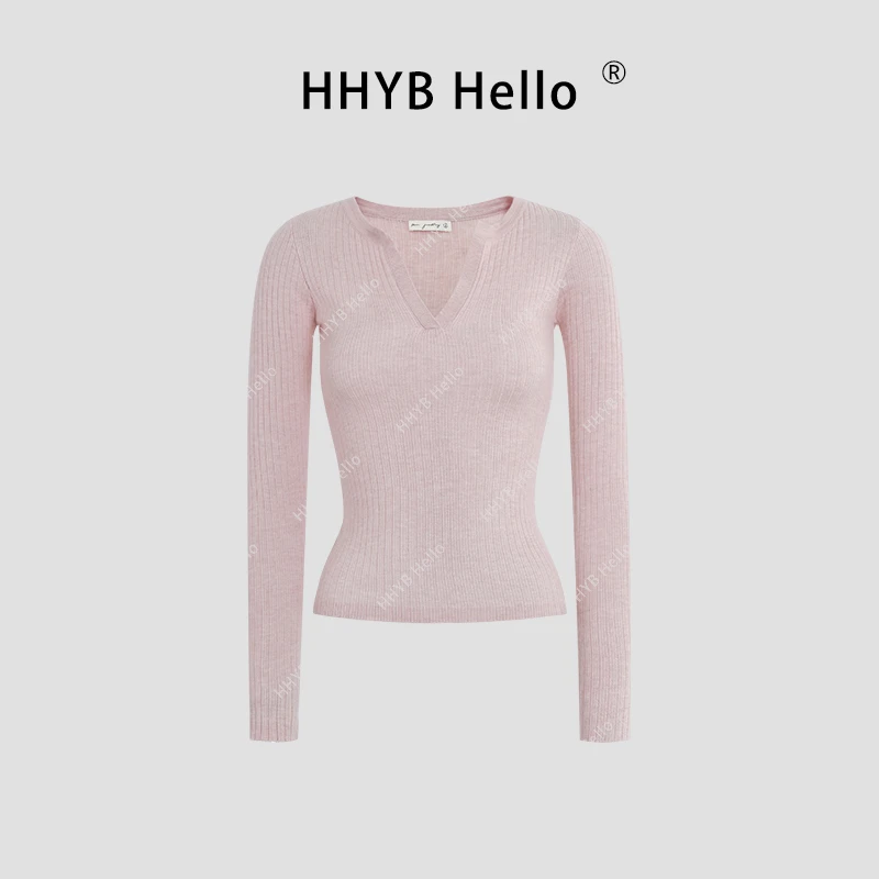 HHYB HelloYD【2025新款】V领修身内搭针织打底衫独特上衣女M984