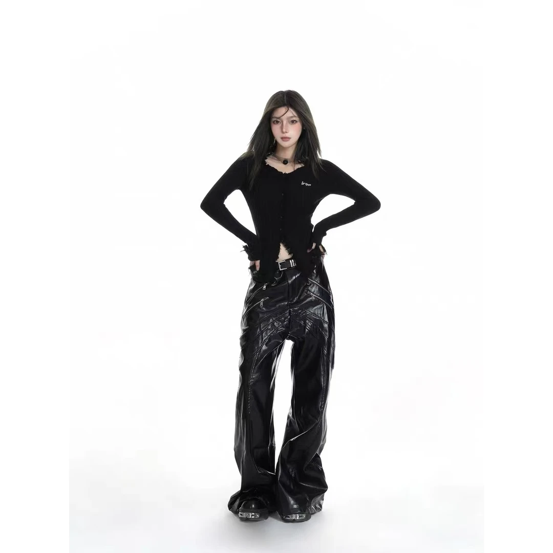 黑色v领毛衣女秋冬季内搭打底衫不规则长袖上衣短款