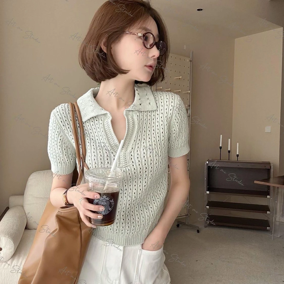 【ART品牌线】经典绞花系列重工钩针显瘦老钱风polo翻领上衣w24271