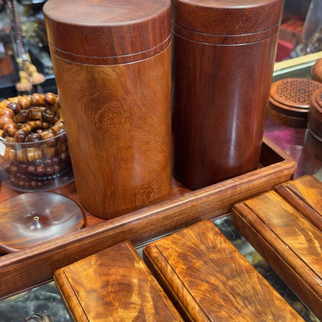 大果紫檀（缅甸花梨）茶叶罐19公分