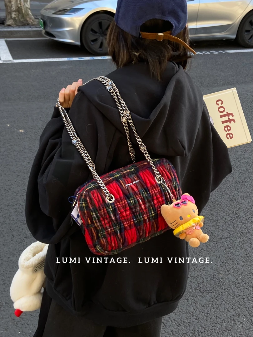 95新 MIU MIU/缪缪 格纹圣诞水钻链条包32658881