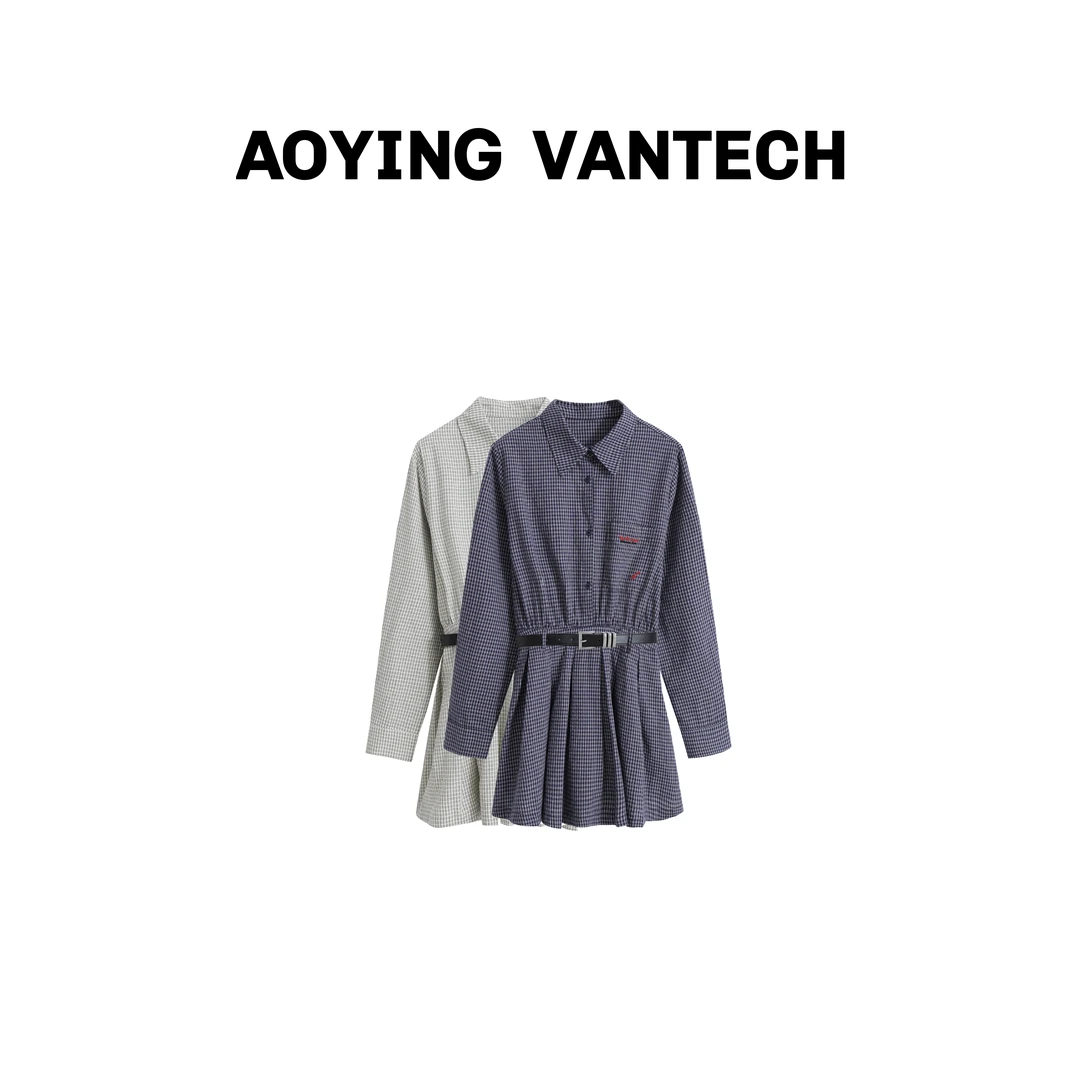 AOYING VANTECH【拉夫女孩】MIU系复古风减龄衬衫式含腰带连衣裙