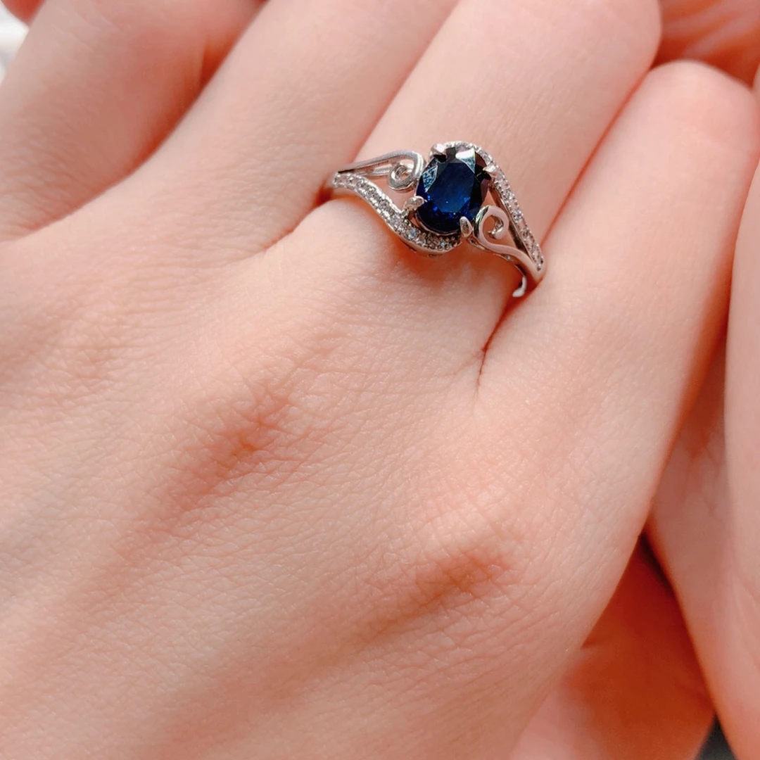 蓝宝石戒指银S925镶嵌你***天