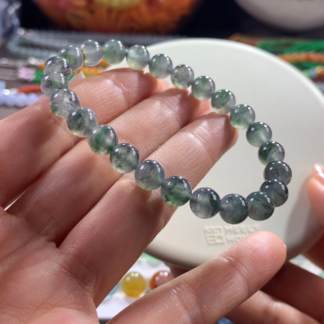 翡翠未镶嵌手链冰飘水墨花卡7.5
