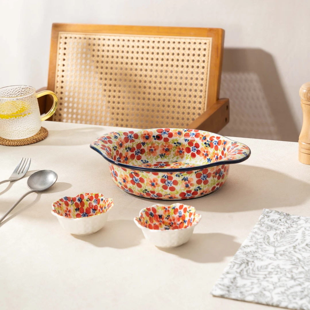 【泡芙专属】西里西亚手绘碧丝粉黛-10英寸双耳椭圆碗