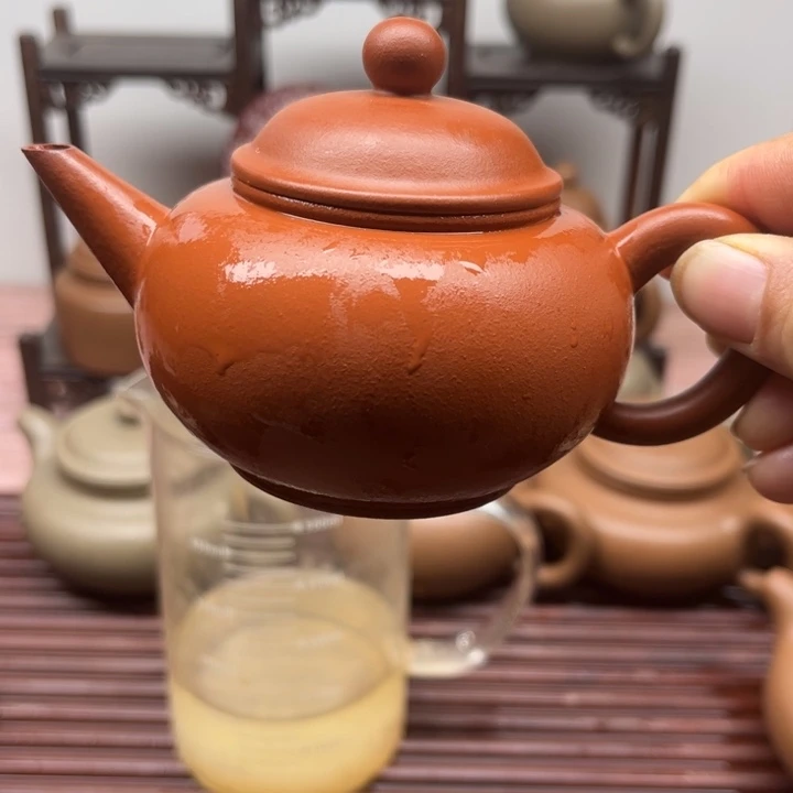 紫砂茶壶龍*陳袱东小红泥水平，嘴子封釉