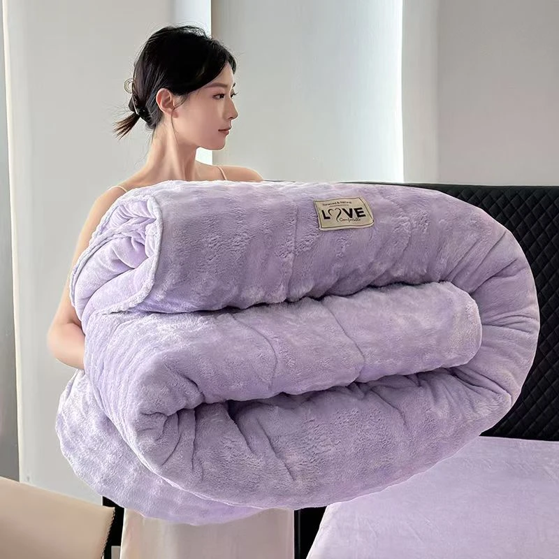 200*180 纯紫色北极绒被子加绒加厚防静电不掉色双人极寒系列